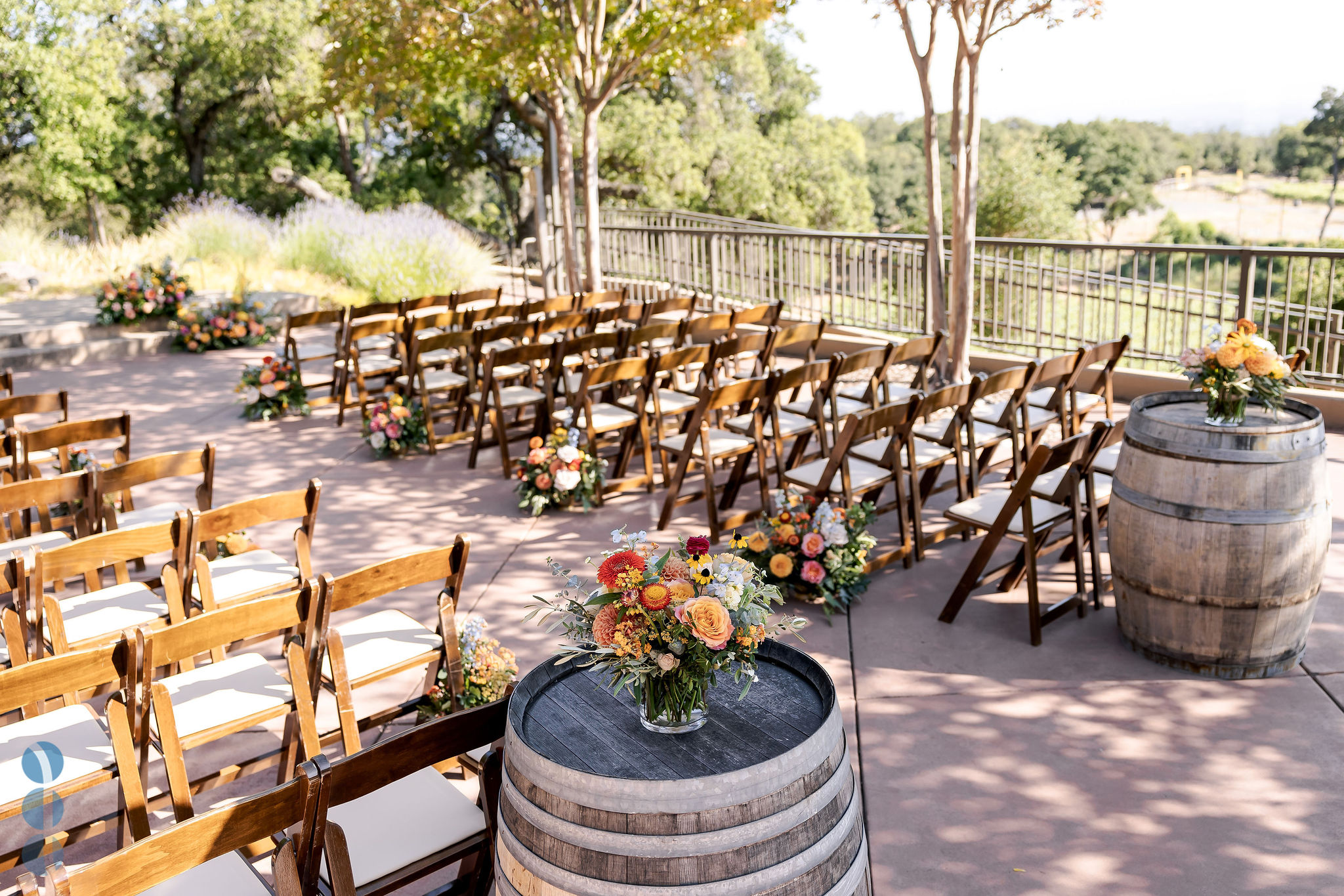 Chairs set up for a wedding on the Poetry Terrace