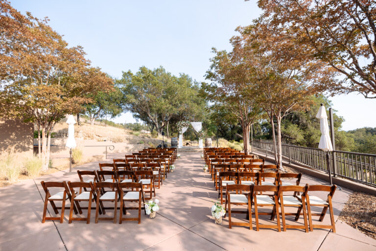 ceremony setup in poetry terrace at paradise ridge winery